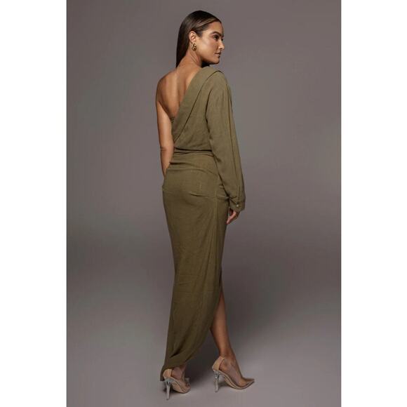 JLUXLABEL OLIVE EVITA LINEN DRAPED DRESS  Slit Adjustable Bustier 3XL SOLDOUT - Picture 2 of 10